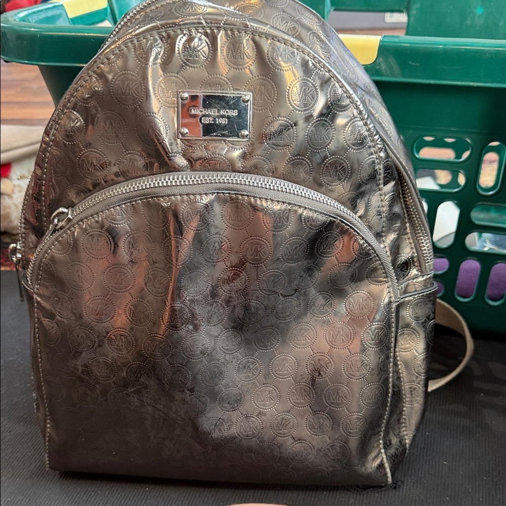 Michael Kors Shiny Silver Backpack
